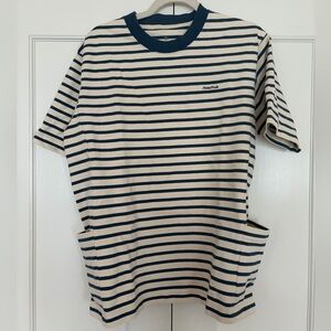 Snow Peak Striped T-Shirt Medium Cream Navy Japan Gorpcore Outdoor Tee